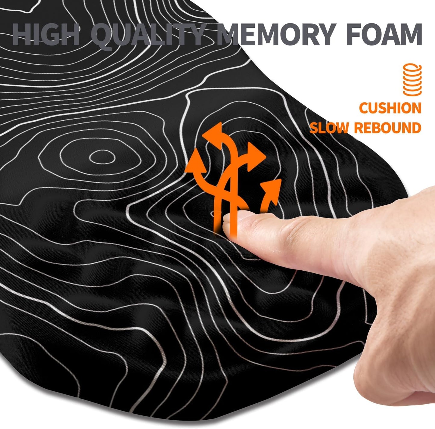 Ergonomic Slope Mouse Pad Wrist Support, Wrist Rest Mousepad for Carpal Tunnel Pain Relief with Massage Bulge and Slow Rebound Memory Foam (12x8 inch, Black Contour Lines)