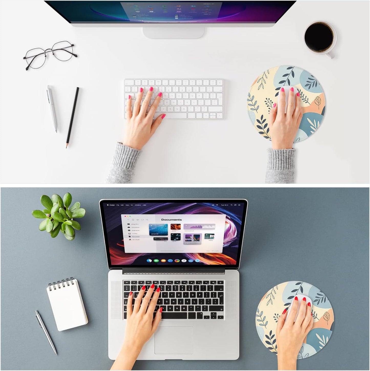 ITNRSIIET Mouse Pad Non-Slip Rubber Base Smooth Surface Stitched Edges Waterproof Durable Compatible with All Mice for Office & Gaming, Desk Accessory, Diameter 8.7 inch, VividFoliage