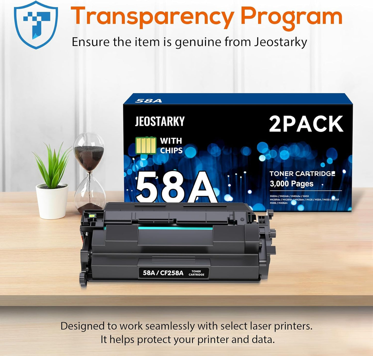 Compatible 58a hp Toner Cartridge Replacement for HP 58A CF258A 58X CF258X (with chip) Toner Cartridge for Laserjet Pro MFP M428fdw M404n M428fdn M404dn M430 Printer(2 Black)