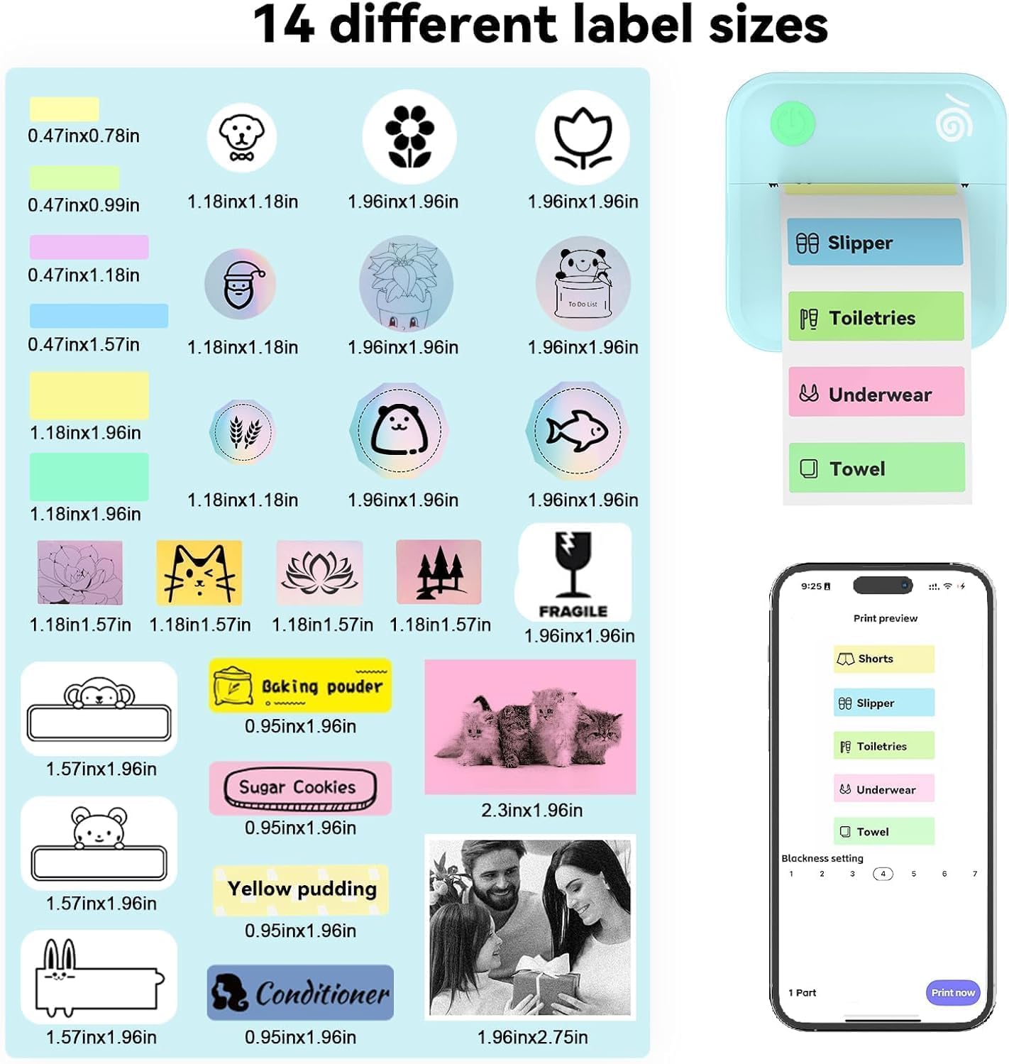 Label Maker Machine - Portable Bluetooth Mini Label Printer - Smartphone Handheld Thermal Sticker Small Labeler Multiple Templates Font Icon Inkless Custom Label for Home Kids School Items