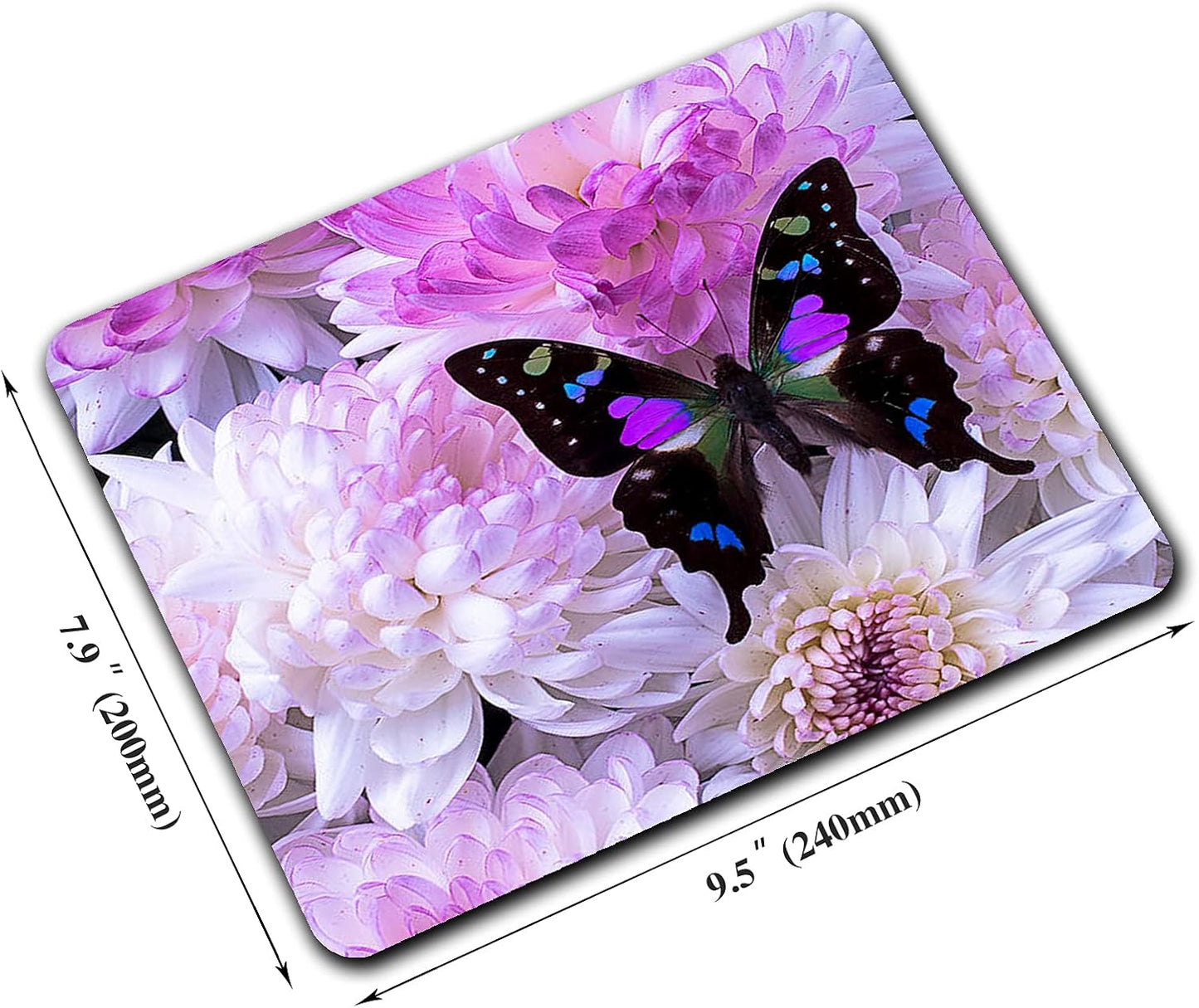 Black Butterfly Mouse Pad, White Daisy Mousepad for Design, Anti-Slip Rubber Base Wireless Mouse Pads for Laptop