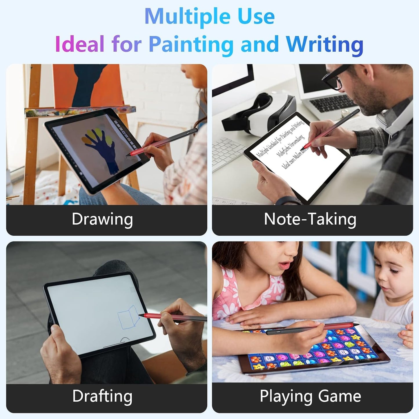 Stylus Pen for iPad 2018-2023 with Palm Rejection, Active Pencil for iPad 10th/9th/8th/7th/6th Gen, for iPad Pro 11/12.9 inch, for iPad Air 5th/4th/3th Gen, for iPad Mini 6th/5th Gen (Black and Red)