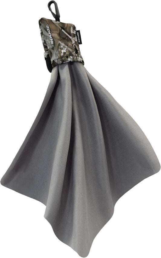 SPUDZ Ultra Microfiber Lens Cleaner – Closable Pouch, Clip-On, Washable – for Optics, Scopes, Glasses | Vanish Tan, 10 x 10 Inch