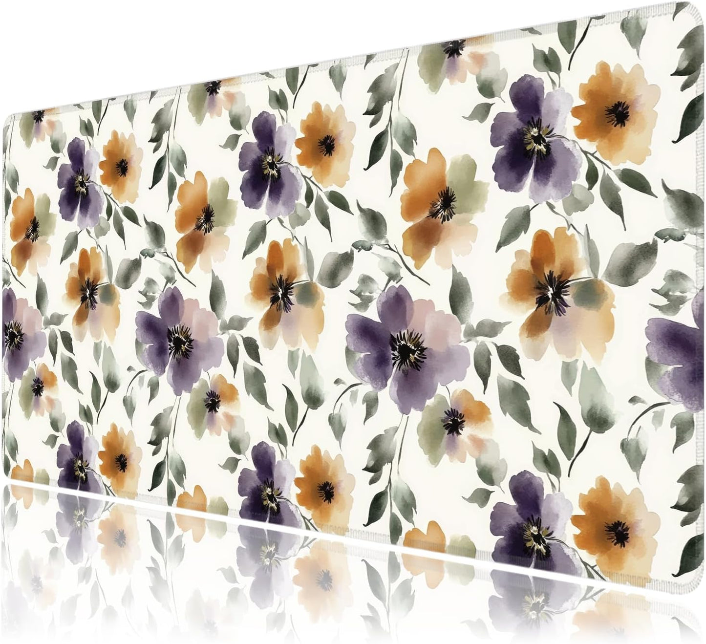 Watercolor Floral Large Mouse Pad,Gaming Keyboard Desk Pad,Extended Mouse Mat Non-Slip Rubber Base with Stitched Edges for Office Game Home XXL 35.4"x15.7"