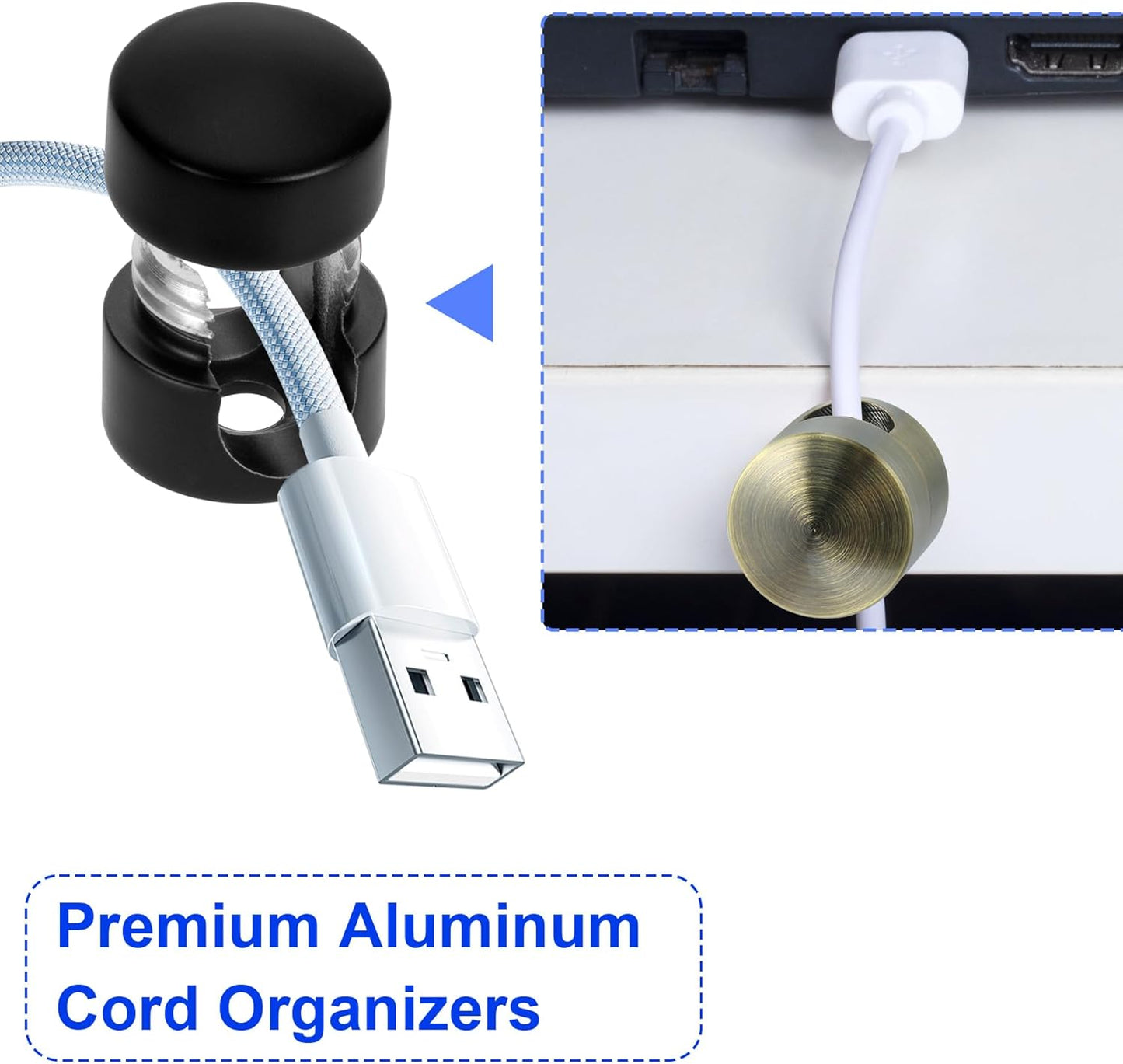 3 Sets Charger Holders for Cords, Adjustable Cable Anchor Holders, Adhesive Metal Cord Clips, Cable Management Wire Organizers for Desk, Office, Nightstand - Matte Black/Black/Antique Copper