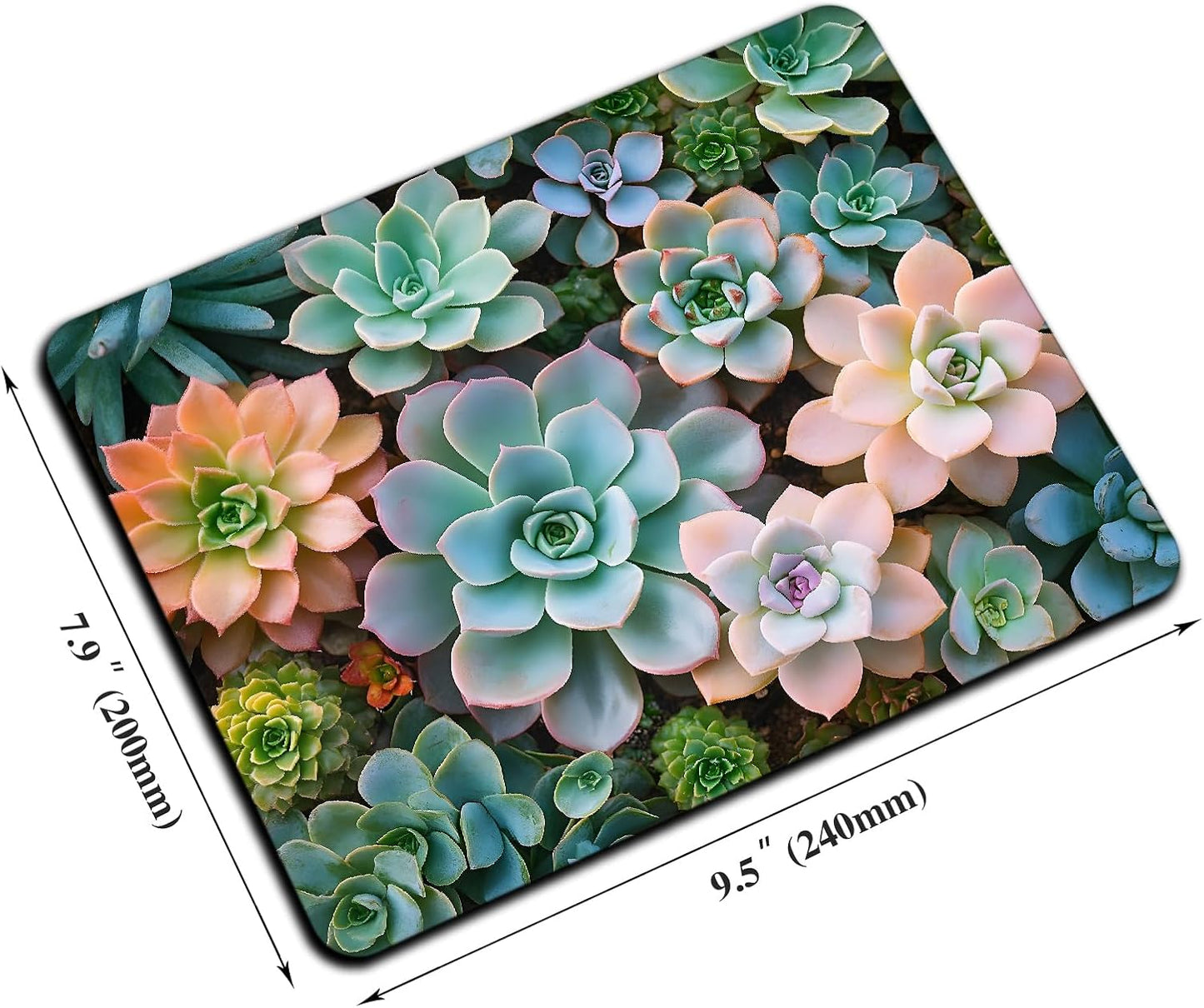 Mouse Pad, Cute Succulent Plants Mouse Pads for Desk, 9.5" x 7.9" Non-Slip Rubber Base Computer Mousepad with Women, Portable Square Design for Wireless Mouse and Pad Laptop Office & Travel