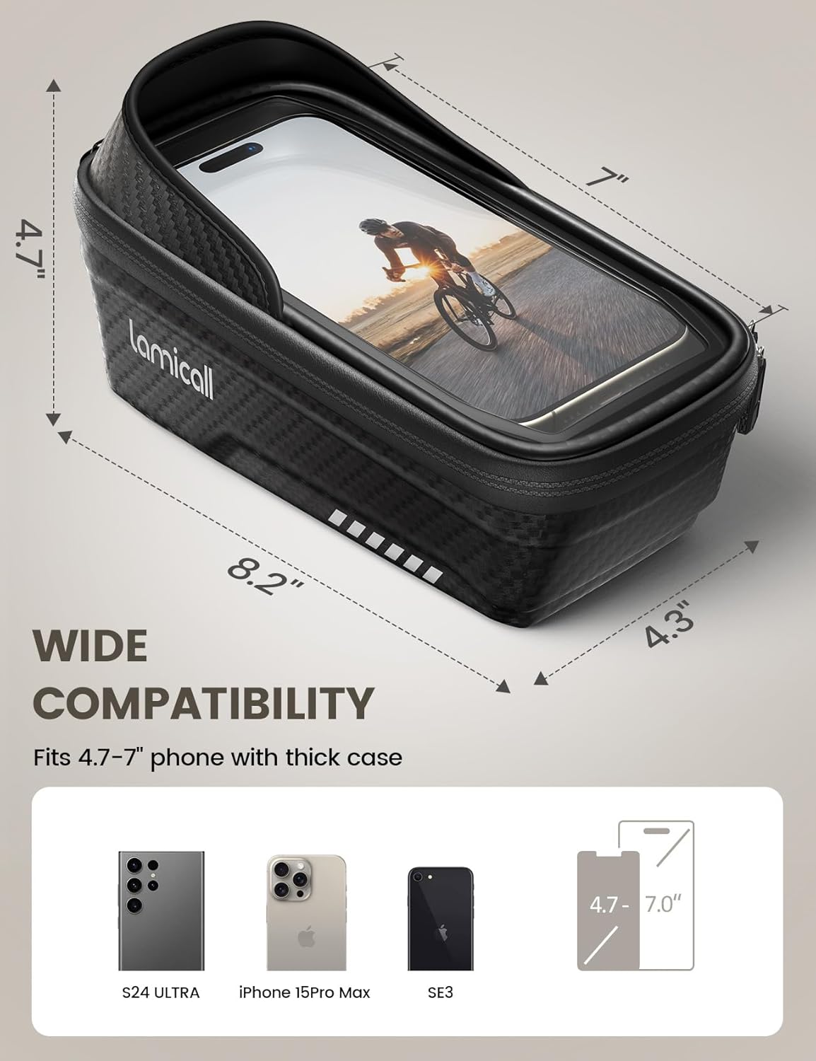 Lamicall 2 Pack Bike Frame Bag Waterproof - [1s Release] [2 in 1] Bike Phone Bag, Bike Phone Holder Mount, Bicycle Top Tube Bag, Cycling Pouch with Rain Cover, Bike Accessories for Phones Under 7"