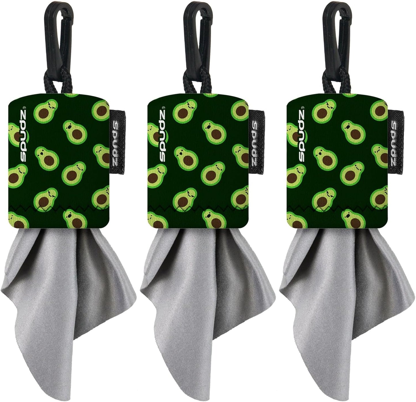SPUDZ Classic Microfiber Lens Cleaner – Clip-On Pouch, Washable – for Binoculars, Scopes, Glasses, Screens | Avocado, 6 x 6 Inch (3-Pack)