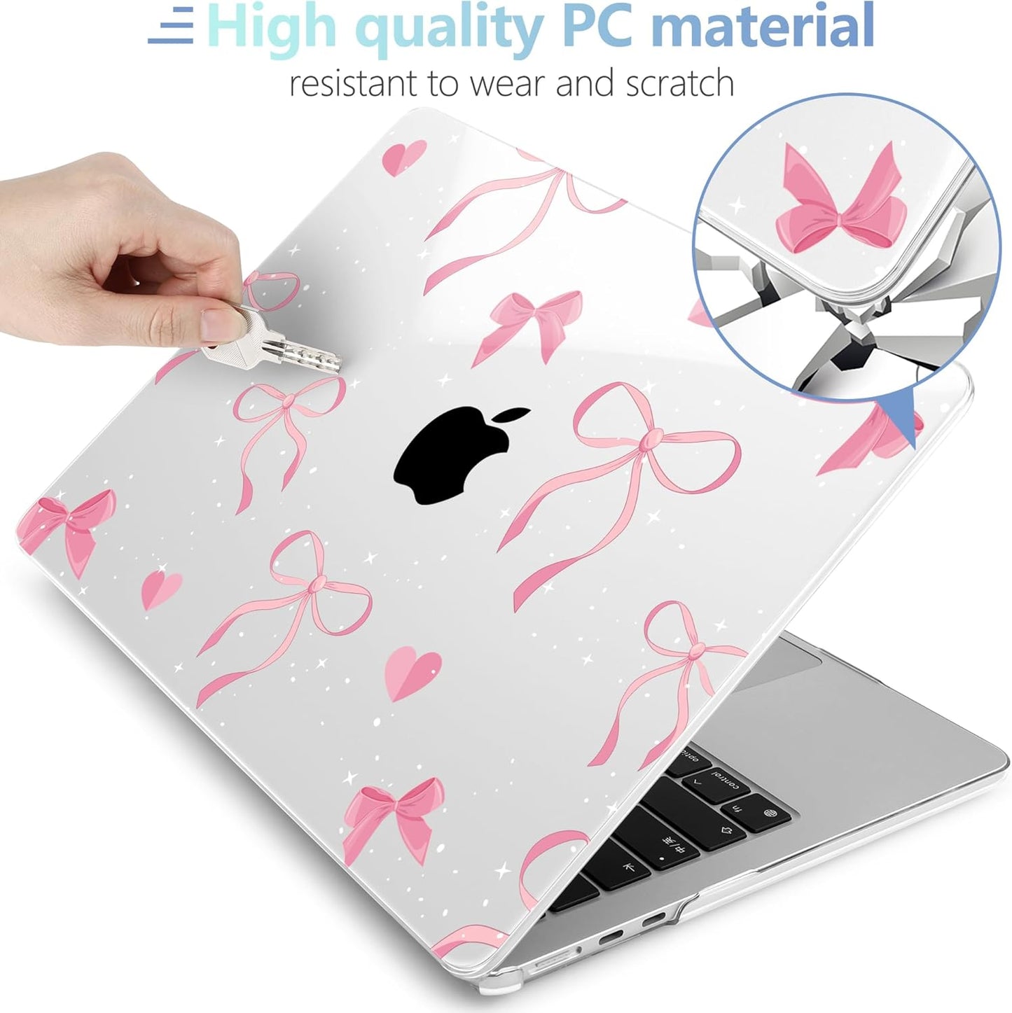MEEgoodo Case for M4/M3/M2 MacBook Air 13.6 inch Case 2025 2024 2022, Fit Model A3240/A3113/A2681, Laptop Hard Shell with Keyboard Cover Compatible with MacBook Air 13 inch, Pink Ribbons Bows
