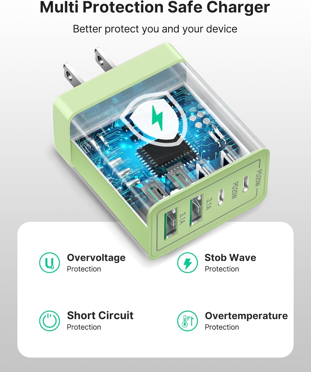 USB C Wall Charger 2-Pack, 40W 4-Port USB C Charger Block PD Power Delivery Fast Type C Charging Block Plug for iPhone 16/15/14/13/12/11/Pro Max, XS/XR/X, iPad, Samsung, Android Phones Charger Cube