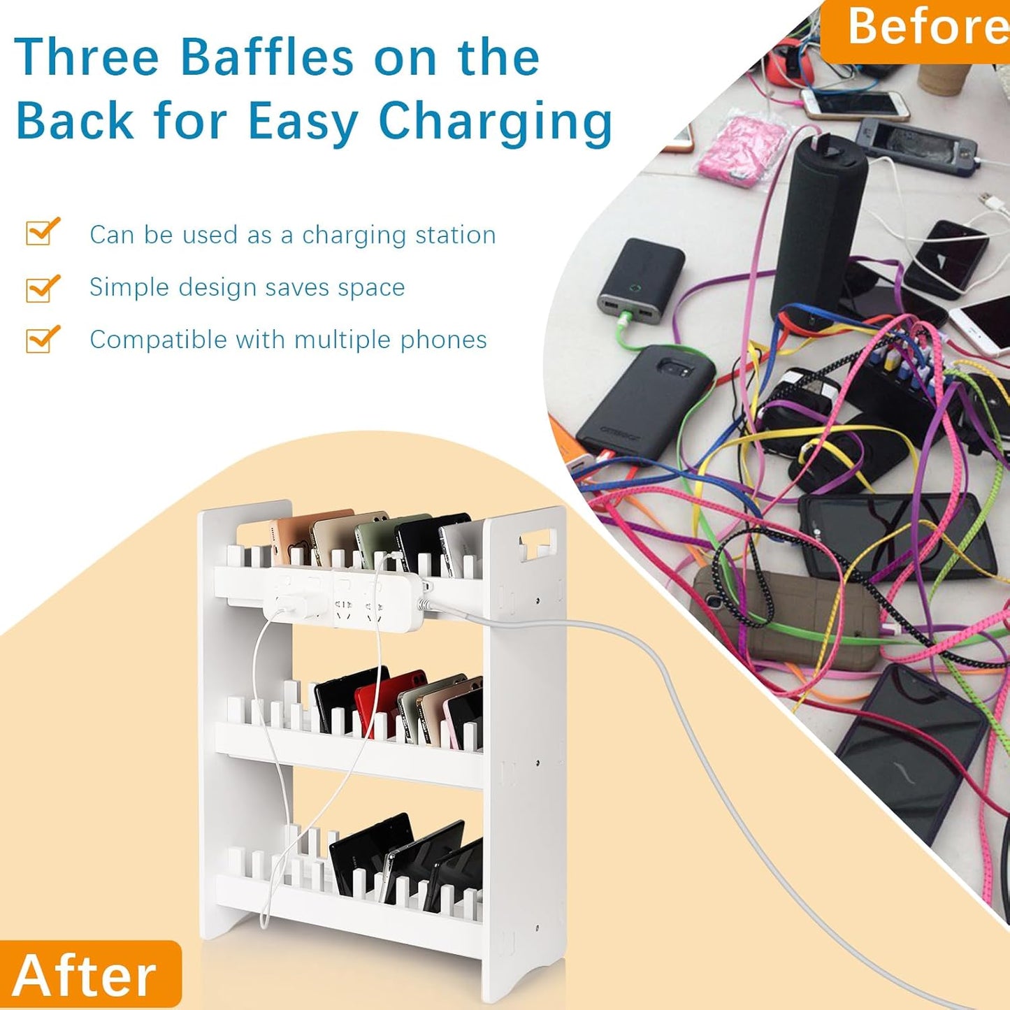 Cell Phone Holder Classroom Cell Phone Storage 3-Tier Multiple Cell Phone Stand Rack with 1-36 Number Stickers PVC Board Mobile Phone Holder Desktop Organizer for Classroom Office