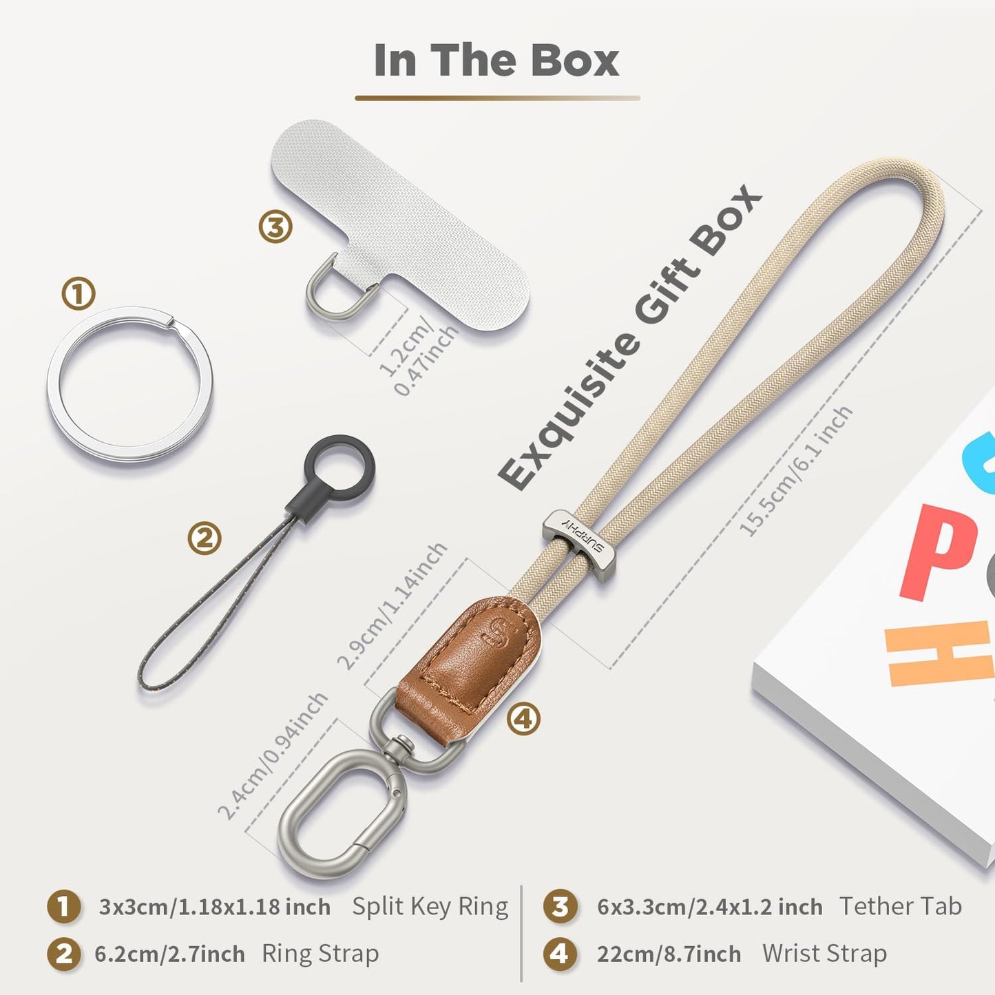 SURPHY Phone Wrist Strap, Keychain Wristlet, Phone Strap Charm with Tether Tab, Cellphone Lanyard Wrist, Key Chain for Women