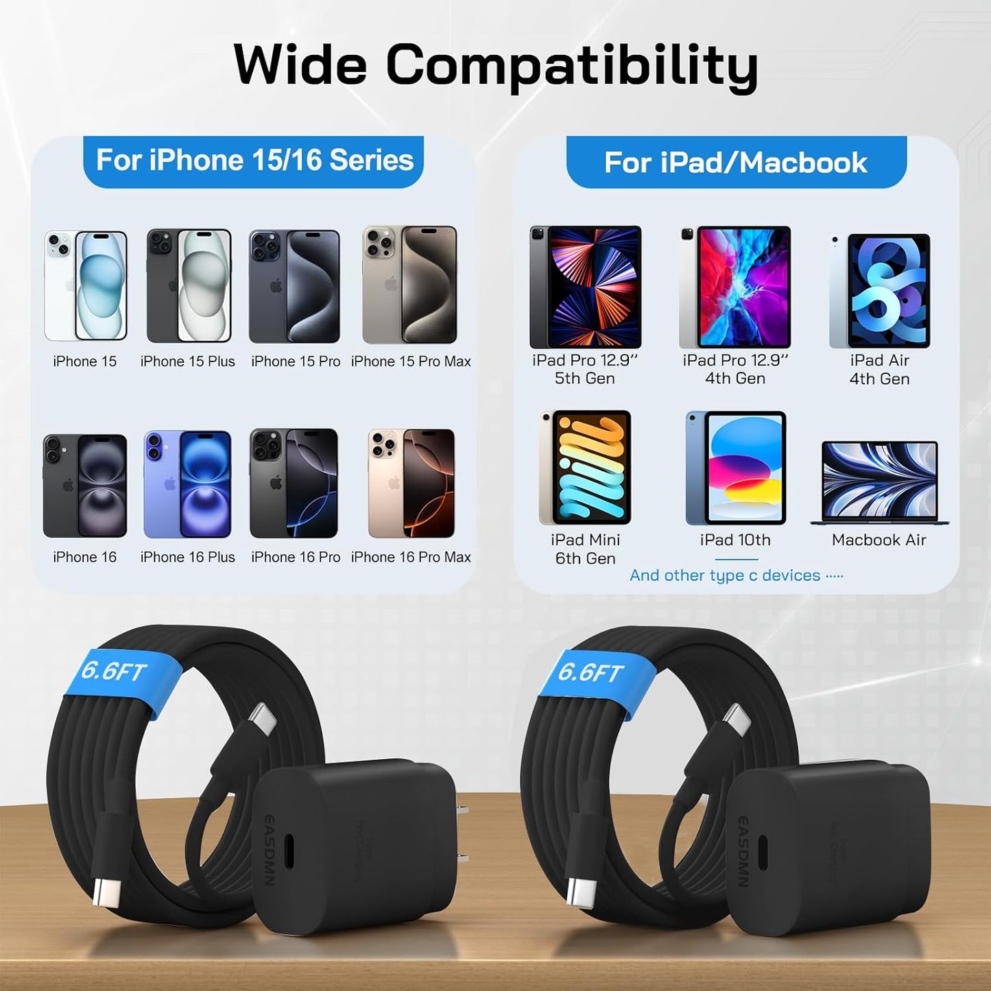 30W USB C i Phone 16 15 Charger Fast Charging, 2PACK Wall Charger for iPhone 16 15 Pro Max Charger Cord 6.6FT Fast Type C Charger Block for iPhone 16/16 Pro/15 Plus/15 Pro/15 Pro Max, iPad Pro, Black