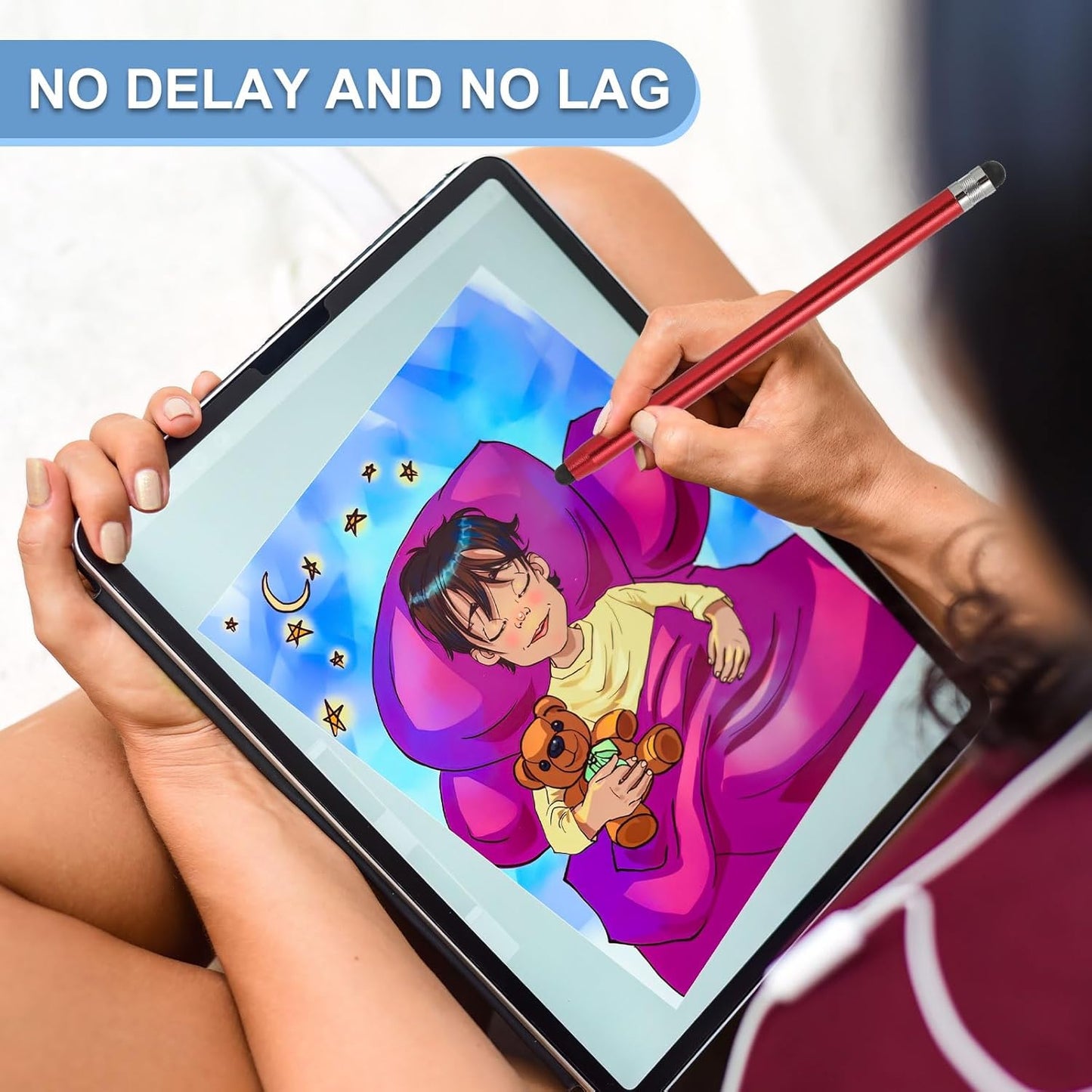 PATIKIL 5 Pcs Stylus Pens for Touch Screens, 2 in 1 High Sensitivity Universal Pen Capacitive Stylus for Phone Tablets Laptop Touch Screen Devices, Red