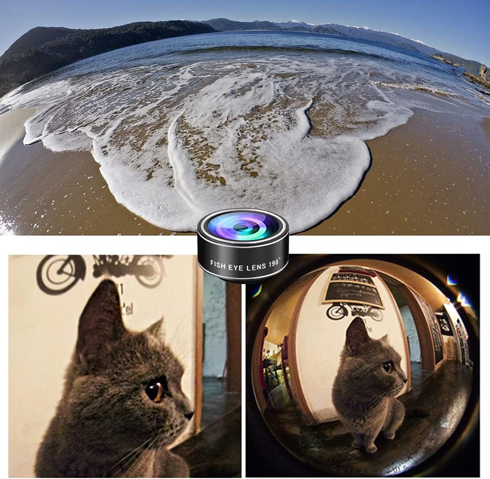 Phone Camera Lens Kit, 11 in 1 Cellphone Lens Kit for iPhone and Android, 0.63X Wide Angle+15X Macro+ 198°Fisheye+Telephoto+CPL/Flow/Radial/Star/Soft Filter+Kaleidoscope Lens