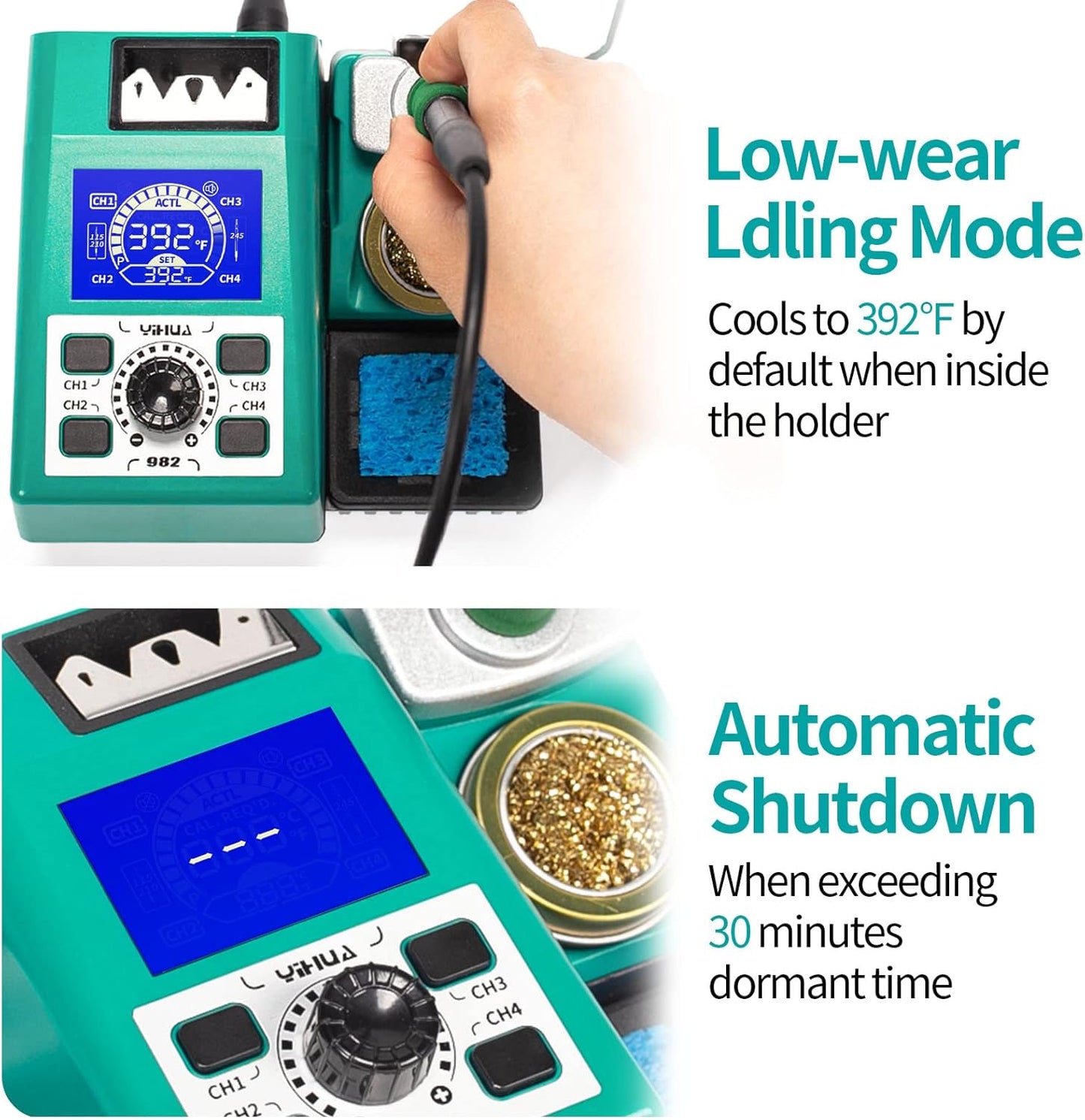 YIHUA 982 Precision Soldering Iron Station Kit with Digital LCD Display, 210 Soldering Tip Cartridge Compatible, Solder Wire Dispenser and, 4 Memory Channels, Auto Shutdown, Rapid Heating