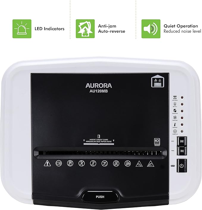 Aurora AU120MB 120-Sheet Auto Feed High Security Micro-Cut Paper Shredder / 30 Minutes (White/Black)