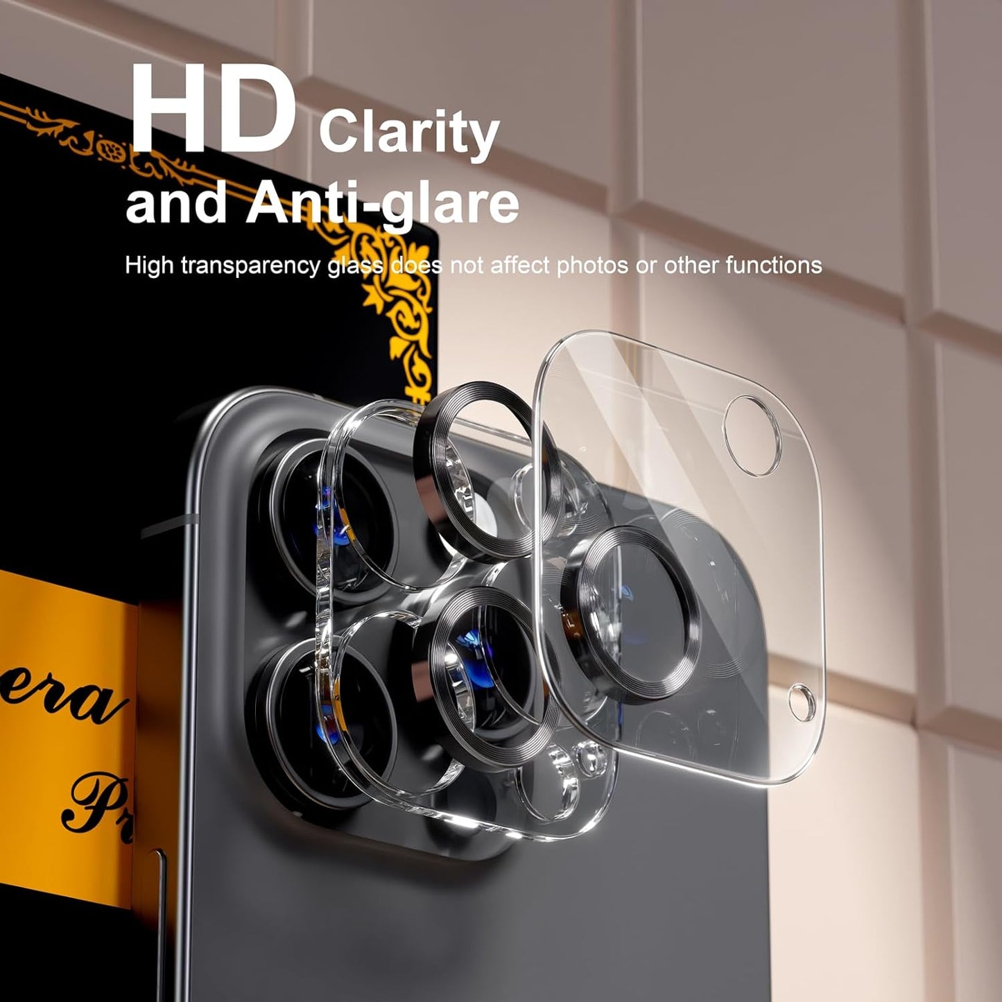 beuxece for 6 Pack iPhone 15 / iPhone 15 Plus Camera Lens Protector [Drop Protection] [Case Friendly] [Easy Installation] 9H Tempered Glass Camera Screen Protector Cover Accessories, CD Black