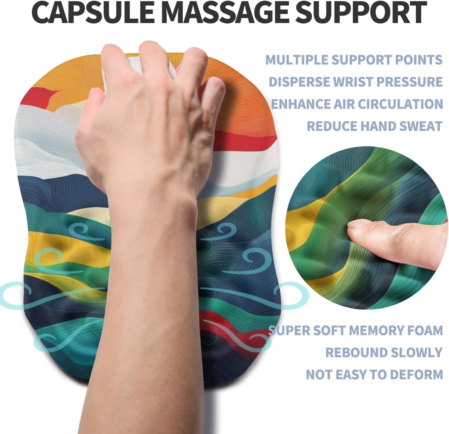 Ergonomic Raised Mouse Pad Wrist Support with Bilateral Slope Memory Foam Mousepad for Wrist Rest and Carpal Tunnel Pain Relief 11.8x7.9〃Colorful Lines