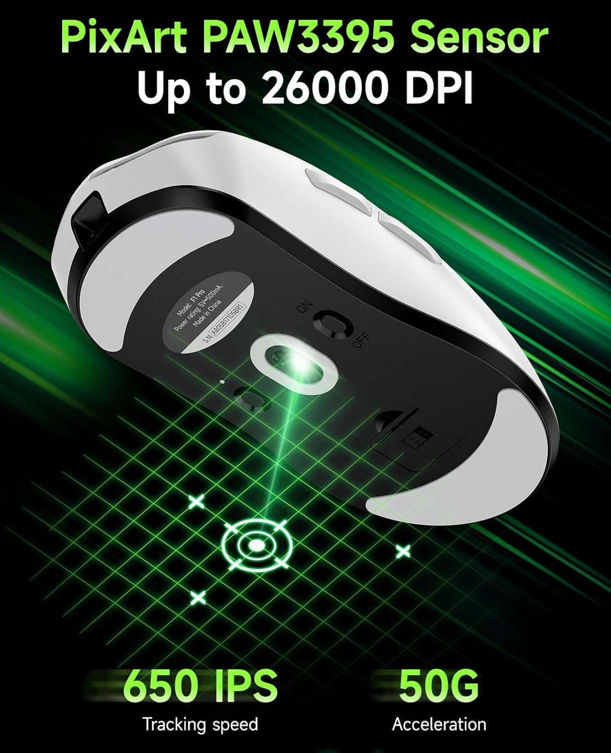 VGN F1 PRO Wireless Gaming Mouse - Ultralight 49g - Wireless & Wired Mode - 26000 Adjustable DPI - 1000Hz Polling Rate - 65 Hours Battery - Programmable Buttons - Esports Professional Grade - USB-C