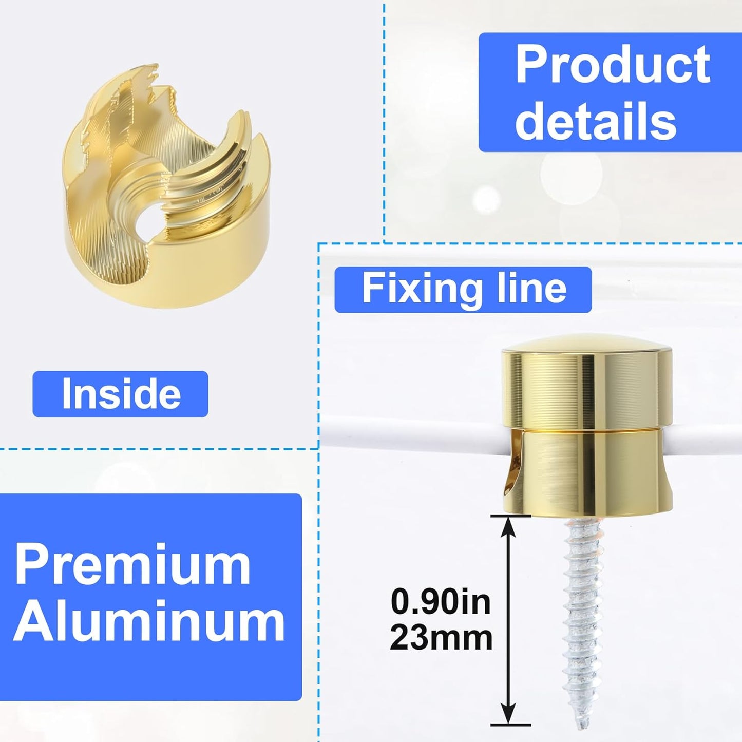 6 Sets Charger Holders for Cords, Gold Adjustable Cable Anchor Holders, Adhesive Metal Cord Clips, Cable Management Wire Organizers for Desk, Office, Nightstand