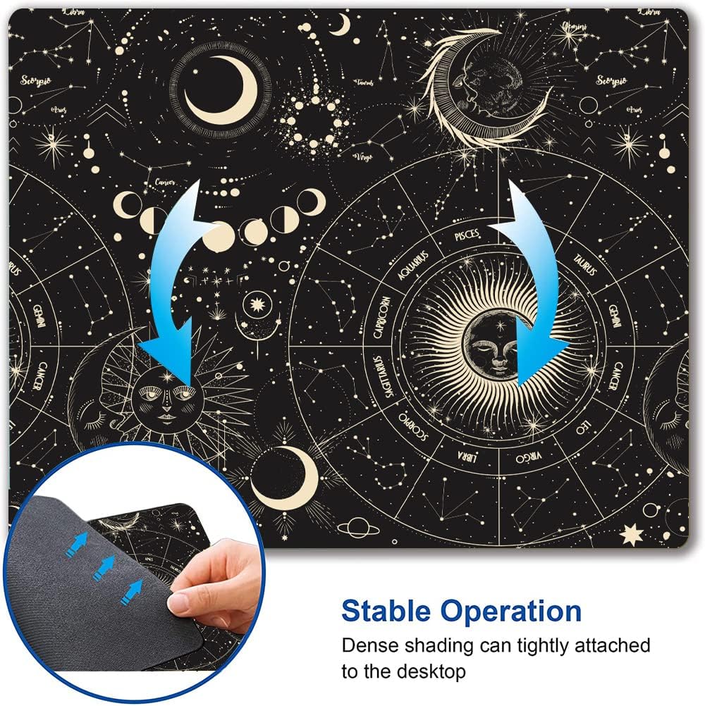 Hokafenle Mouse Pad, Square Personalized Computer Mouse Pads with Planet Design, Washable Mouse Mat, Gaming Office Home Non-Slip Rubber Base Mousepad, Moon and Sun