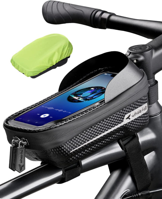 whale fall Bike Phone Frame Bag Waterproof, 3D Eva Hard Shell, Bike Phone Holder, Bicycle Top Tube Bag, Cycling Pouch with Rain Cover, Bike Accessories for Phones Under 7"