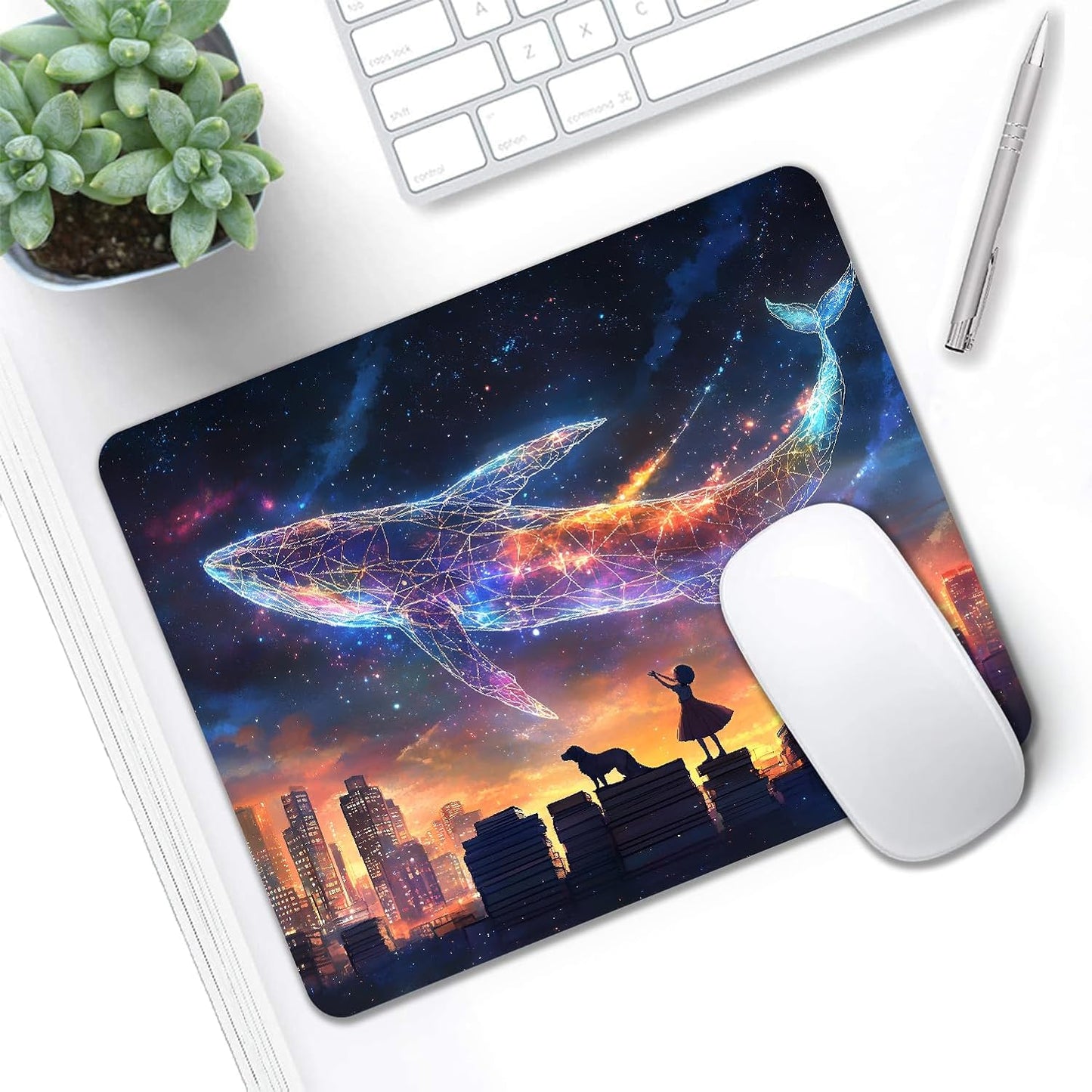 Mouse Pad, Cute Aesthetics Art Whale Mouse Pads for Desk, 9.5" x 7.9" Non-Slip Rubber Base Computer Mousepad with Women, Portable Square Design for Wireless Mouse and Pad Laptop Office & Travel