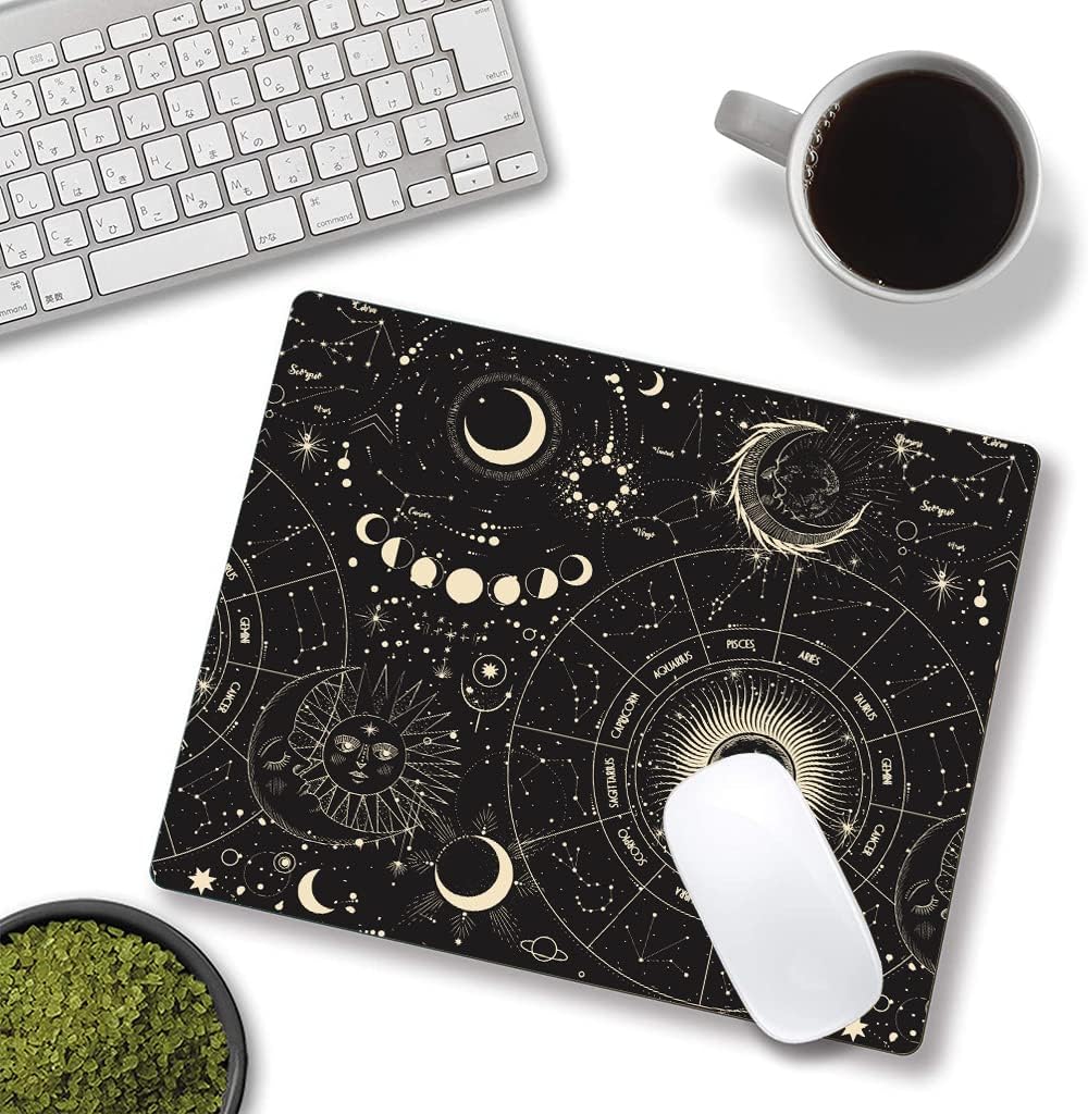 Hokafenle Mouse Pad, Square Personalized Computer Mouse Pads with Planet Design, Washable Mouse Mat, Gaming Office Home Non-Slip Rubber Base Mousepad, Moon and Sun
