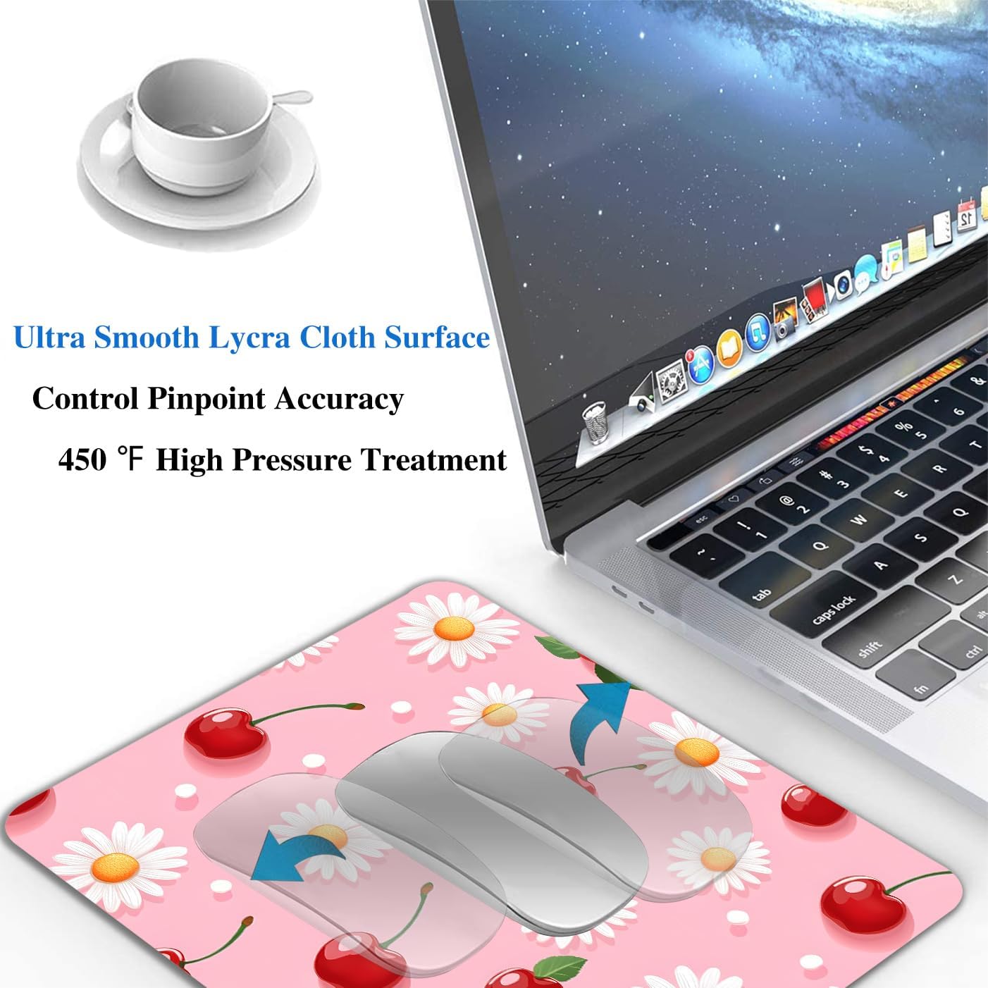 Pink Daisy Cherry Mouse Pads for Desk, Portable Wireless Computer Mouse pad Small Design with Women, Non-Slip Rubber Base Laptop Mousepad 9.5" x 7.9" Smooth Surface for Office & Travel