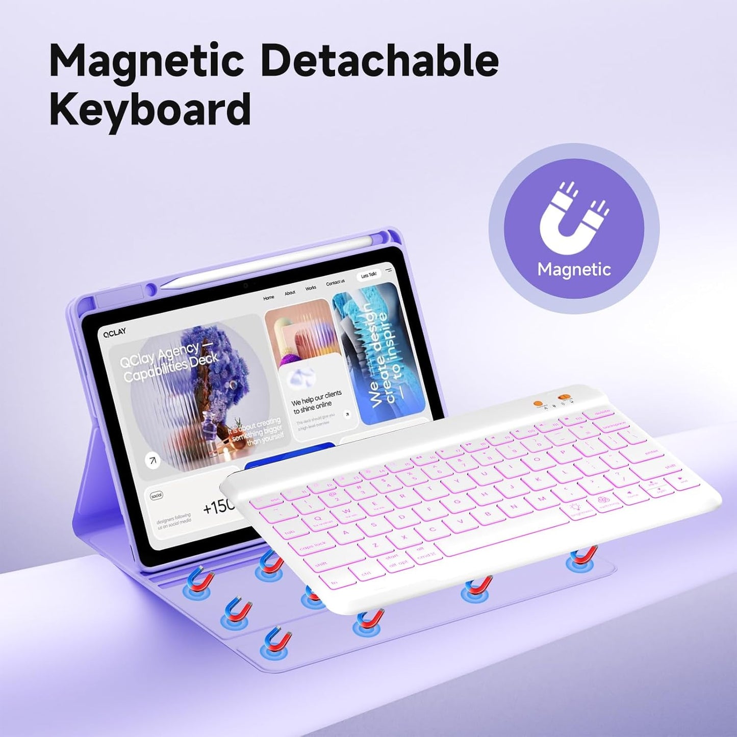 Keyboard Case for iPad 9th/8th/7th Generation 10.2 inch 2021/2020/2019 & ipad Pro 10.5-inch & ipad Air 3 2019-Backlit Detachable keyboard 360° Rotatable Folio Cover with upper pencil holder-(Purple)