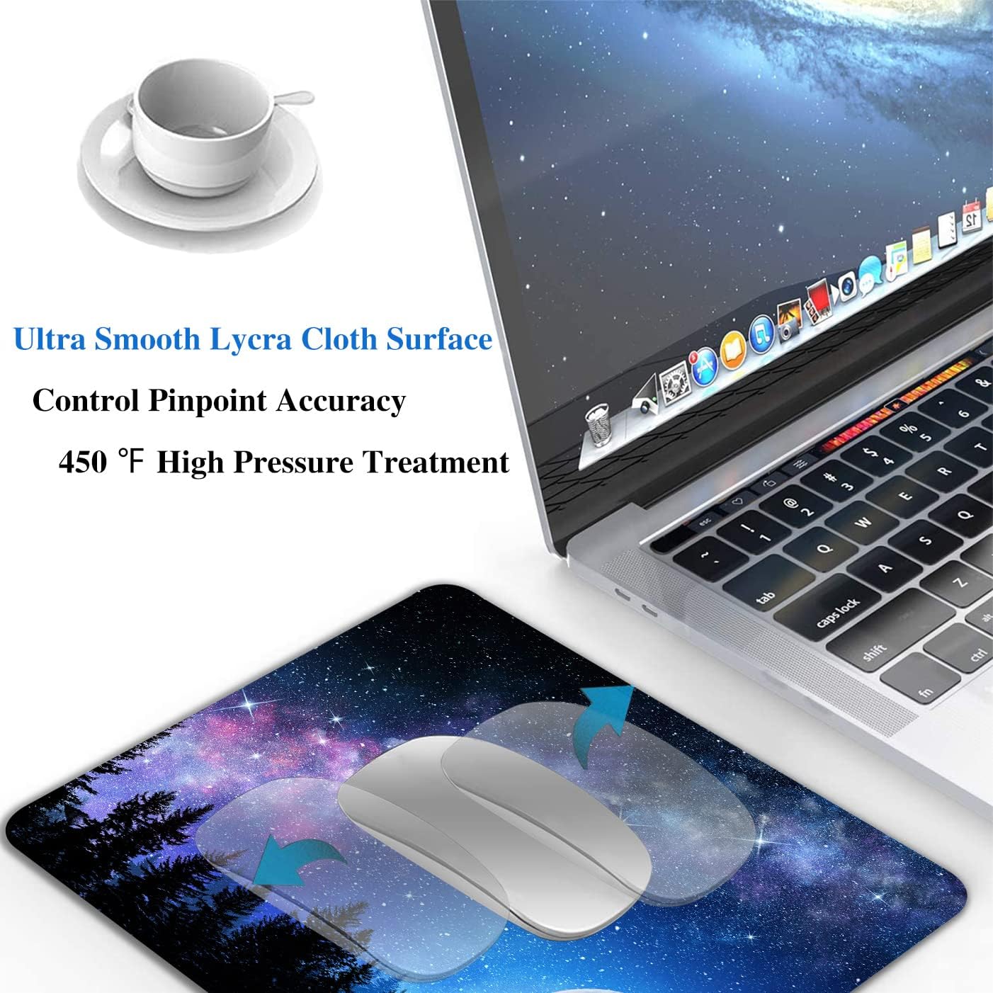 Beautiful Galaxy Nebula Mouse Pad, Full Moon in Night Forest Mouse Pad for Design, Anti-Slip Rubber Base Wireless Mouse Pads for Laptop