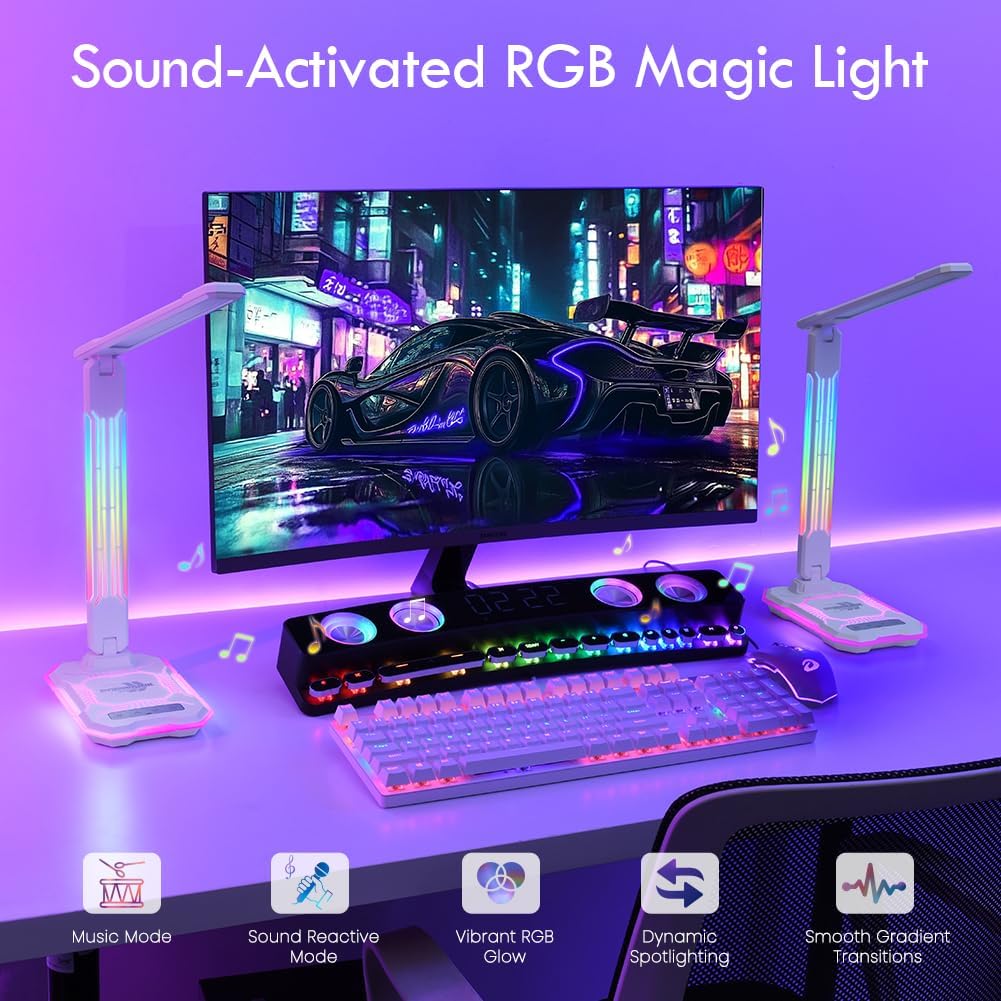 WILIT Desk Lamp for College Dorm Room,Sound Reactive RGB Lamp, Gamer Room Decor, Table Lamp with Wireless Charger&USB Charging Port,Touch Control Lamp,LED Reading Lamp for Home Office,Men Gifts