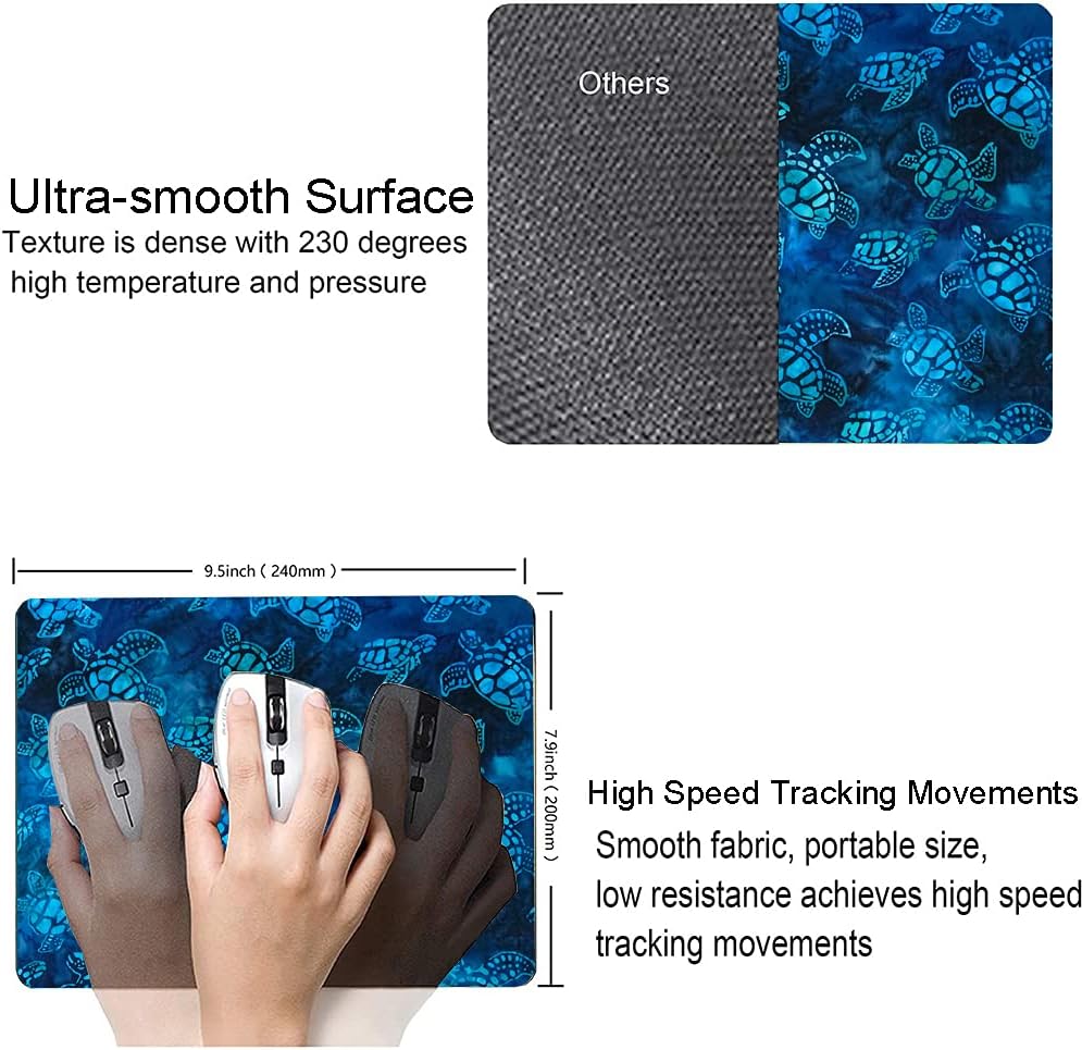 Mouse Pad, Animal Mouse Pad Custom Design, Square Waterproof Mouse Pad Non-Slip Rubber Base MousePads for Office Laptop, 9.5"x7.9"x0.12" Inch(Sea Turtle)