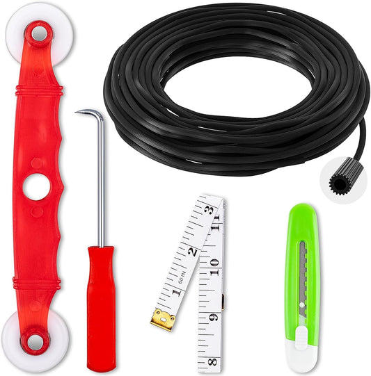Window Screen Repair Kit, Screen Door Repair Kit, 0.125"X100' Screen Spline for Window Screen, 5 in 1 Screen Replacement Kit, Screen Roller Tool Round Retainer Spline Removal Hook Ruler Cutter