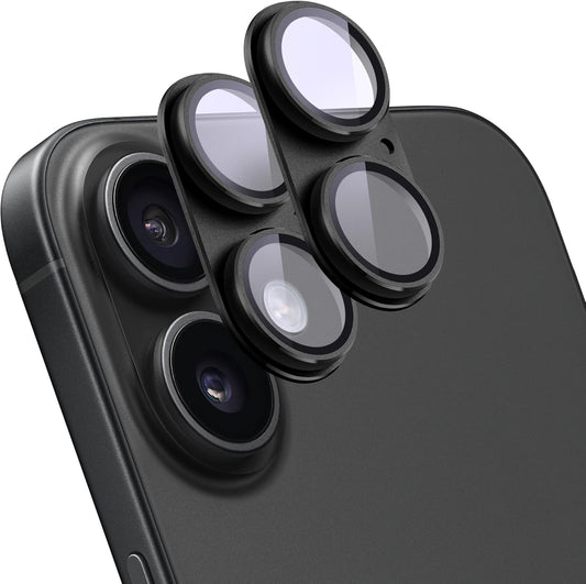 2 Pack Camera Lens Protector for iPhone 16 / iPhone 16 Plus,[Not Easy to Breakn ] AR Tempered Glass Strong Adsorption Metal Camera Cover Screen-Black