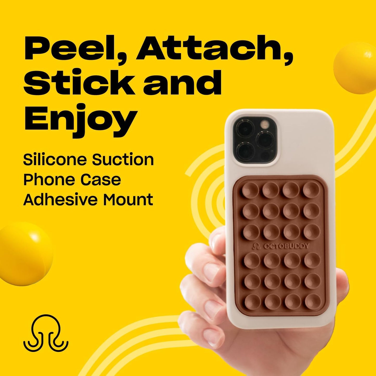 Classic MAX - Silicone Suction Phone Case Adhesive Mount - Hands-Free, Strong Grip Holder for Selfies and Videos - iPhone and Android Compatible - 2.6″ x 3.9″, Hot Cocoa