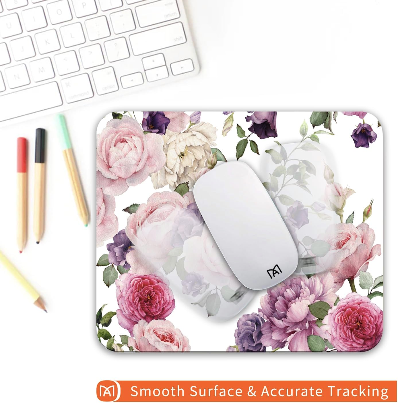 Square Mouse Pad Floral Roses,Personalized Premium-Textured Custom Mouse Mat Design,Washable Mousepad Cloth,Non-Slip Rubber Base Computer Mouse Pads for Wireless Mouse