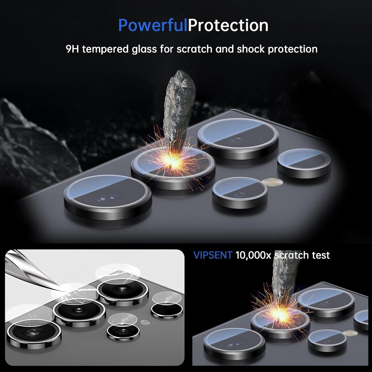 For Samsung Galaxy S25 Ultra Camera Lens Protector, Individual Lens Protector, Ultra HD 9H Tempered Glass Screen Protective Cover, Anti-scratch, Military Grade Drop Protection 2 Set. (Titanium Black, S25 Ultra)