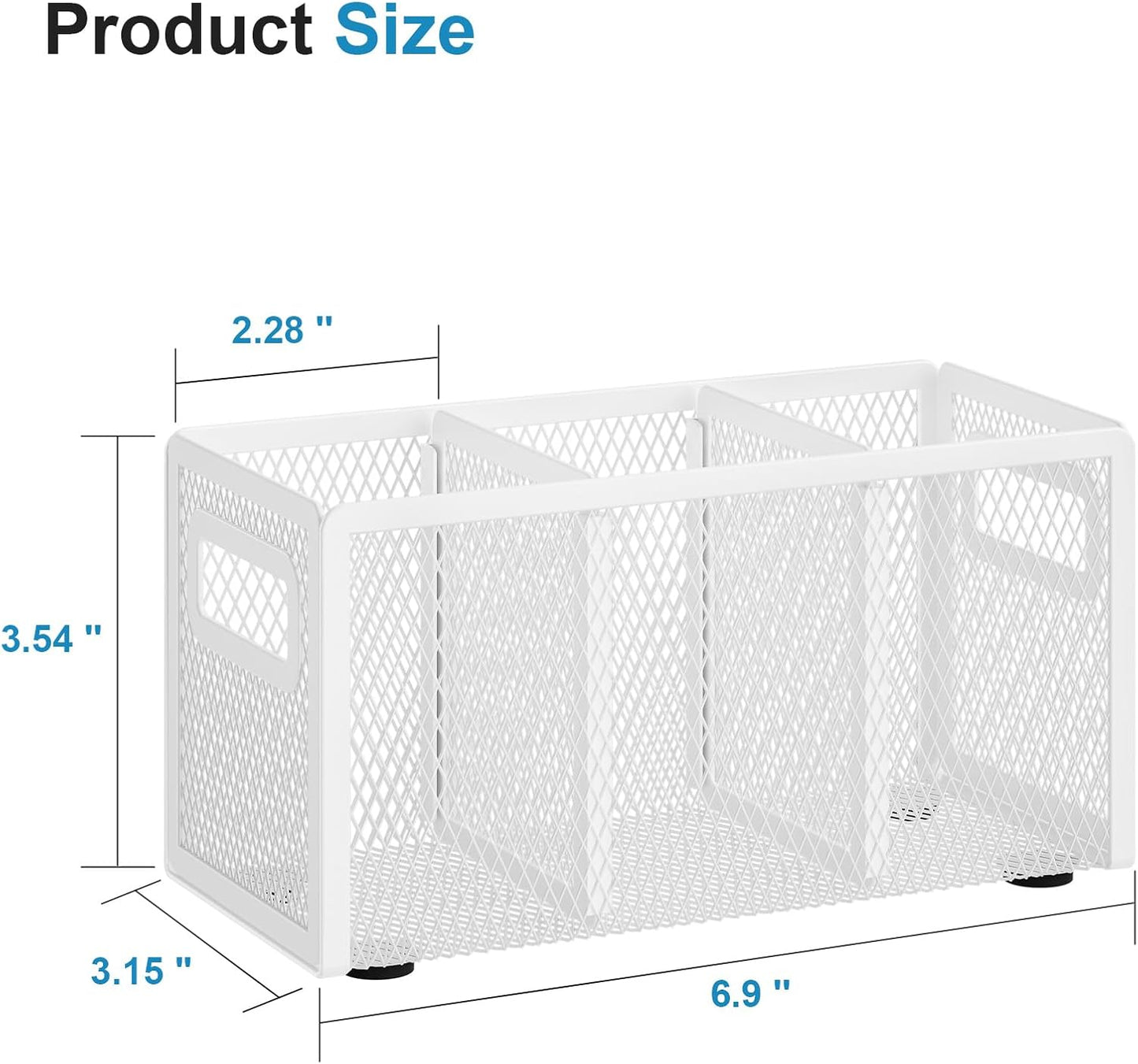 Marbrasse Mesh Pen Holder for Desk,Pencil Holder Desk Organizer 3 Adjustable Compartments,Pencil Cup with Handle Perfect for Classroom, Office, Home,Makeup,Art (White)