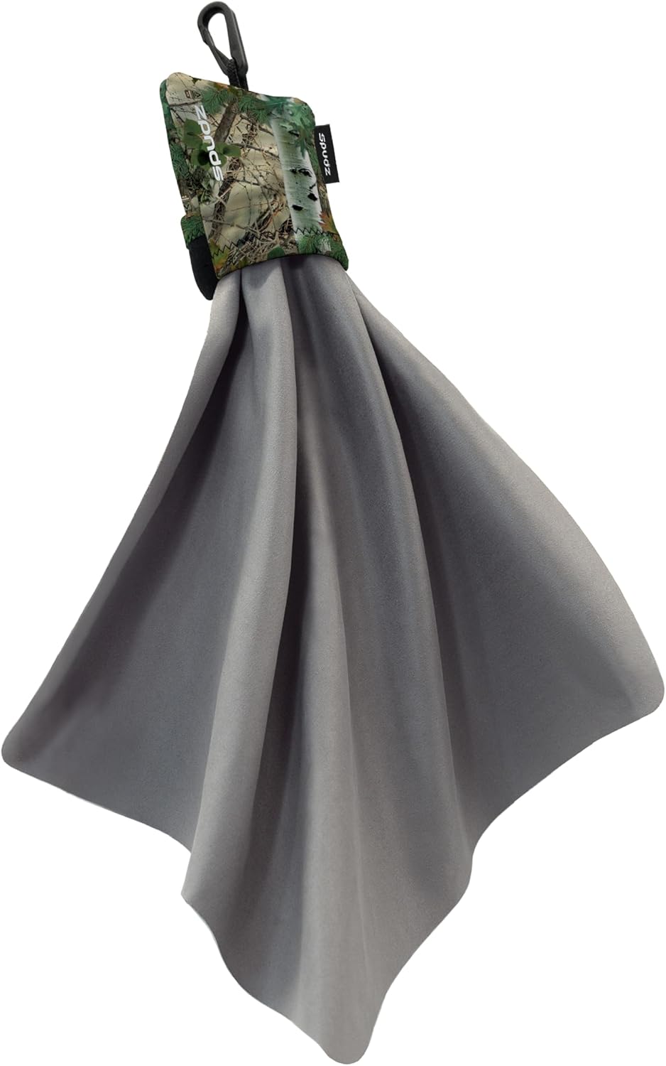 SPUDZ Ultra Microfiber Lens Cleaner – Closable Pouch, Clip-On, Washable – for Optics, Scopes, Glasses | Alpine Mountain Camo, 10 x 10 Inch