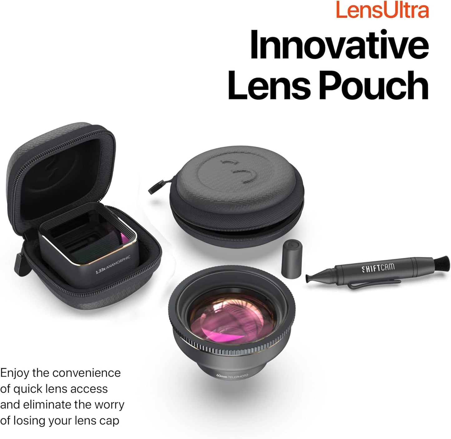 Shiftcam | LensUltra 1.55x Anamorphic Lens - 1.55x Magnification, 120° Angle - Plunge into Ultra-Wide Aspect Ratio, Signature Lens Flare, Dreamlike Depths, Superior Sharpness, Premium Design