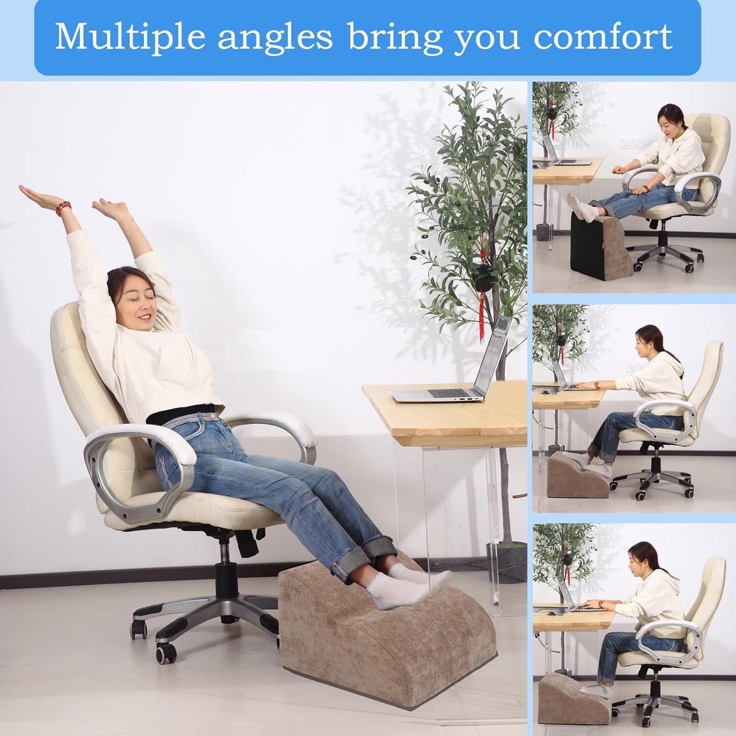 Foot Rest for Under Desk at Work.Multifunctional 3-Tier Foot Stool,with Washable Footrest.for Under Desk,Office Chair Gaming Chair & Sofa,Leg Elevation Pillow,Supports Posture-Brown