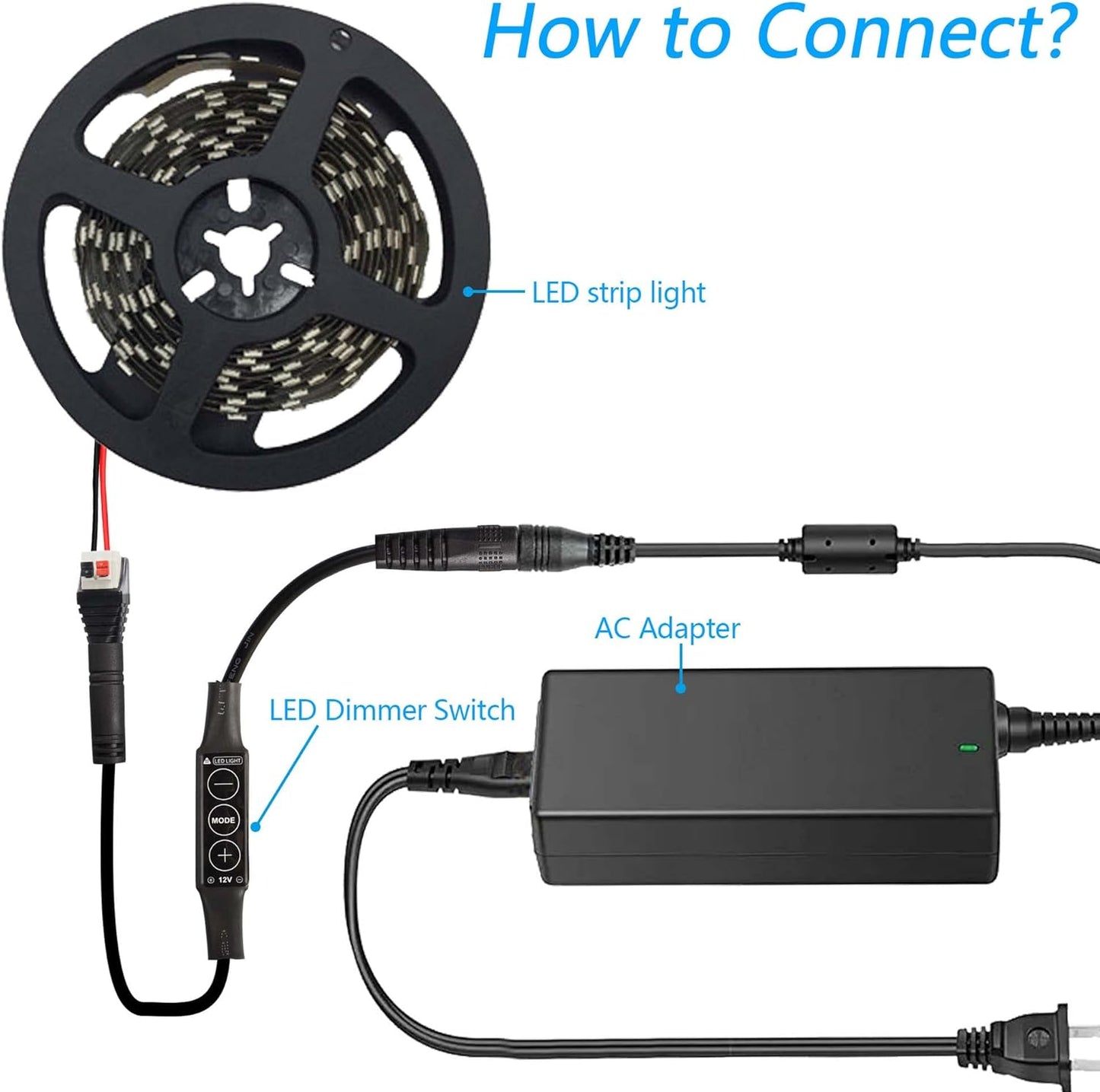 PNGKNYOCN DC 12V LED Strip Lights Dimmer DC 5.5 * 2.1mm Male to Female Mini Single Color LED Dimming Controller(2-Pack)