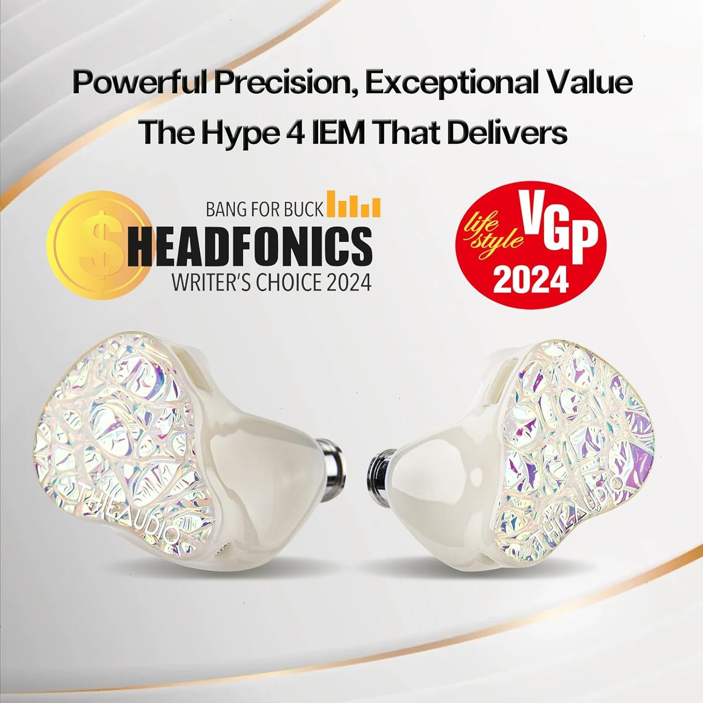 Linsoul THIEAUDIO Hype 4 2DD+4BA in Ear Monitor, HiFi IEM Earphones with Tonal Balance, Latest Sonion Driver, Detachable Silver-Plated OCC Cable for Audiophile Musician Professionals (White)