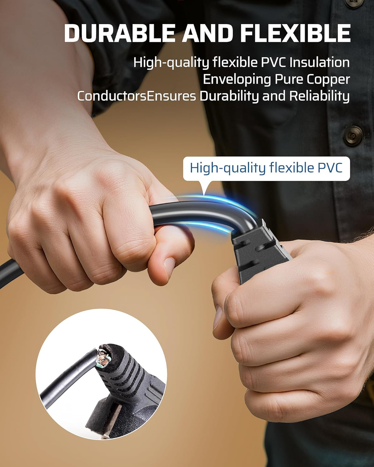 DEWENWILS 1FT Short Extension Cord, Flat Head Extension Cord Indoor with 3 Prong, Low Profile Power Cable SJT 14 AWG Flexible Power Cord for Home Kitchen, ETL Listed, 3 Pack