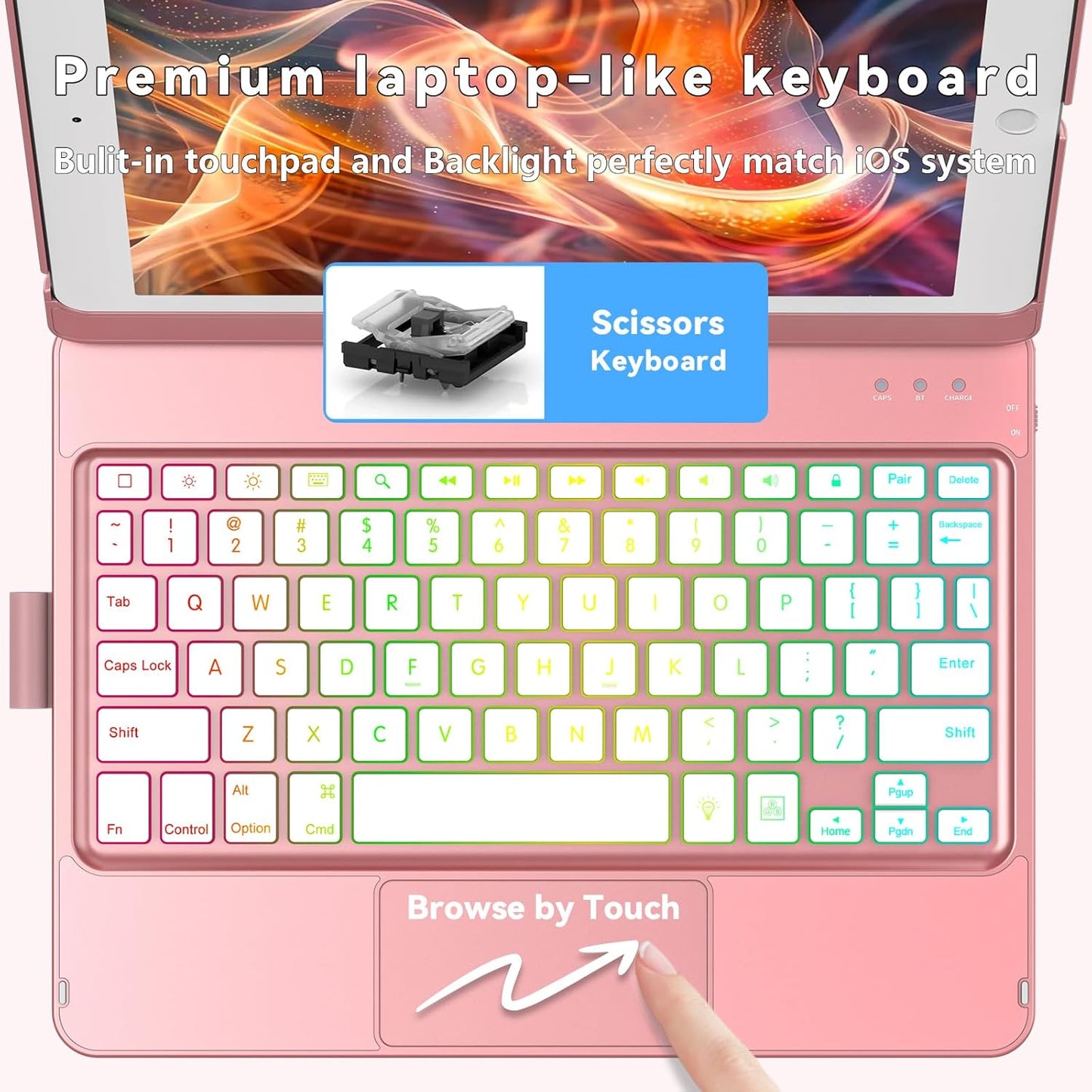 Keyboard Case for iPad 10.2 - iPad Keyboard 9th Generation & 8th & 7th Gen - Touch Keyboard - 360° Rotatable Protective Cover with Apple Pencil Holder - Backlight Wireless Keyboard - iPad 9 Keyboard