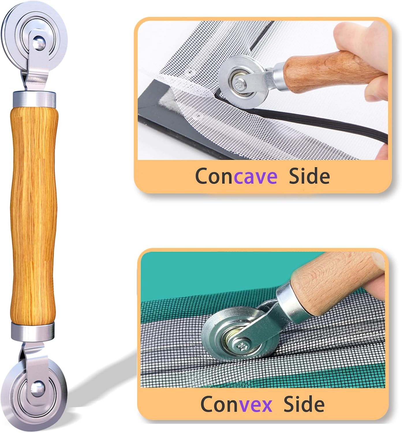 Screen Repair Kit, King&Charles 4 in 1 Screen Roller Tools with Bearing & Removal Hook & Clips(8 pcs) & Spline(32 ft) and User Manual, for Install/Replace Door Window Mesh