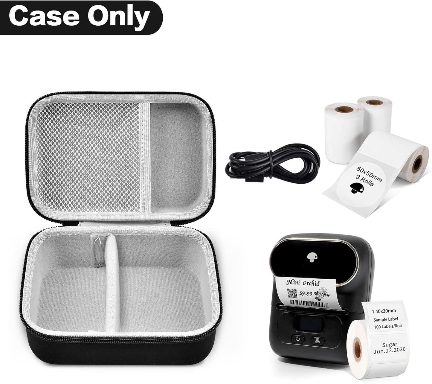 Case Compatible with Phomemo M110 Label Maker - Portable Mini Bluetooth Thermal Label Maker Carrying Storage Bag for Printer Labels, USB Cable and Accessories Black (Box Only)