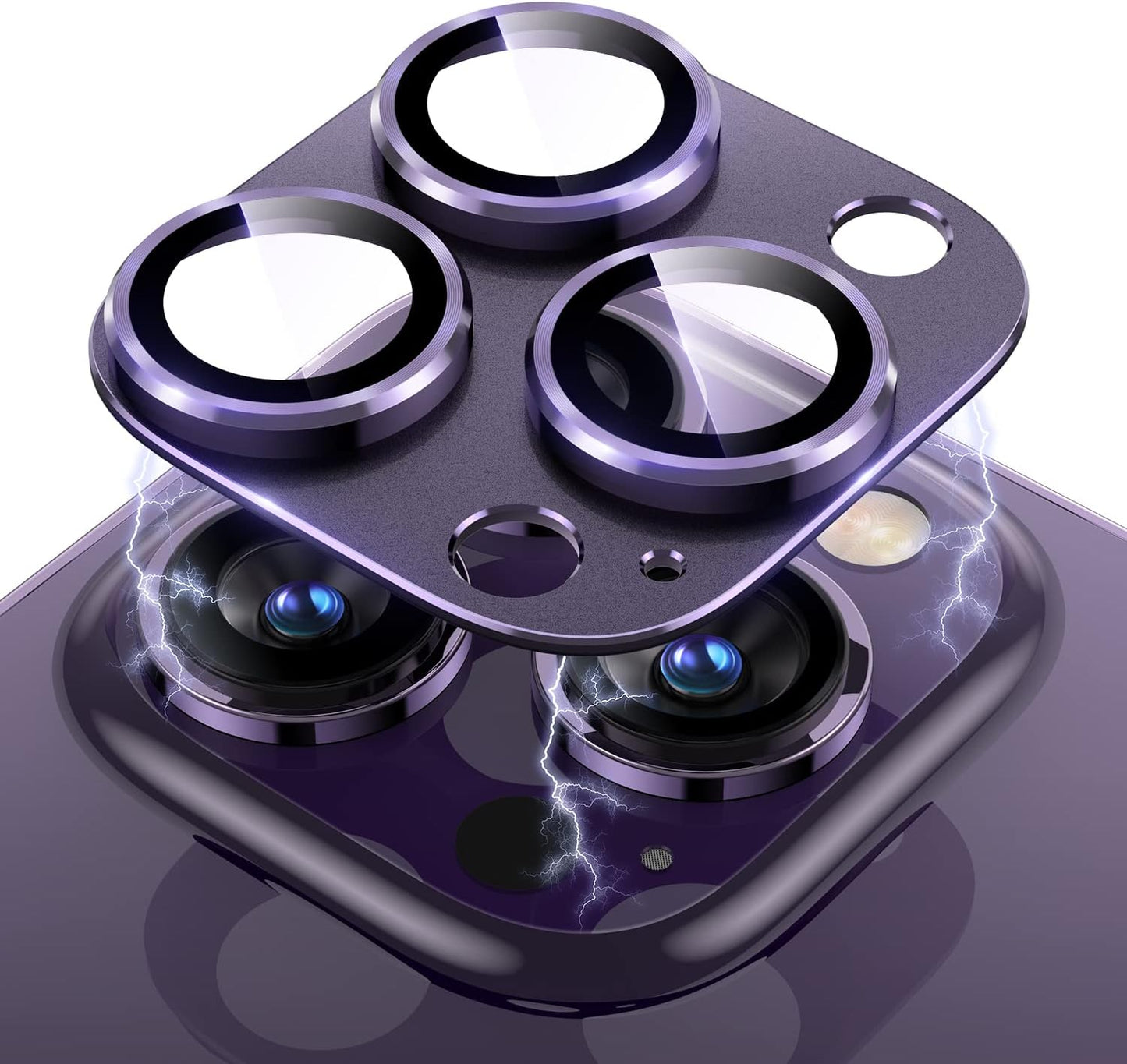 Uyiton for iPhone 14 Pro/iPhone 14 Pro Max Camera Lens Protector, [Drop Protection] 9H Tempered Glass Camera Cover screen Metal Ring Case Friendly Scratch Resistant Easy to Install - Purple